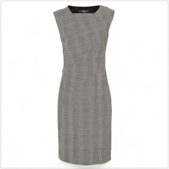 Paule Ka Paris Wool Checked Plaid Sheath Stretch Fitted Sleeveless Dress New 38 - Picture 3 of 7